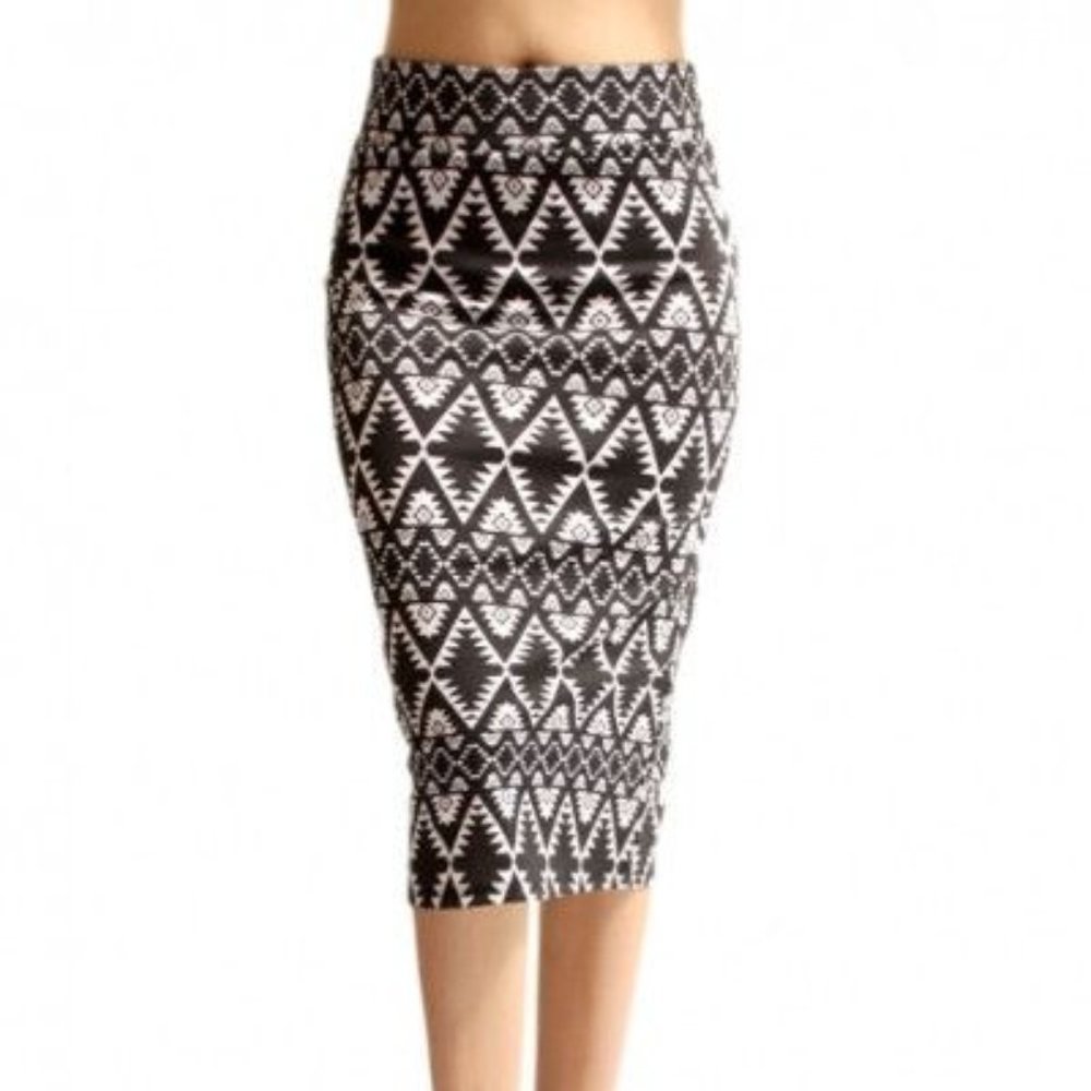 14th & Union black & gray Aztec midi pencil skirt